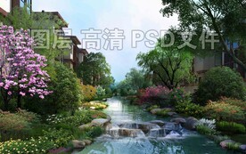 小区绿化溪水小河石头