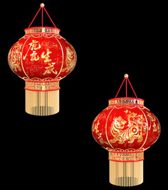 虎年喜庆红灯笼转视频素材带通道