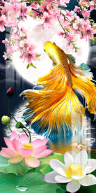 梦幻时尚花卉孔雀鱼轻奢玄关