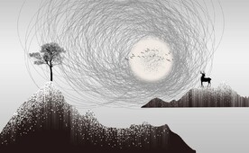 新中式抽象麋鹿山水背景墙