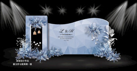 蓝色系婚礼迎宾区