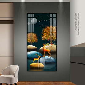 石来运转发财鹿玄关装饰画挂画