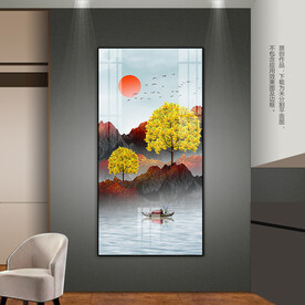 意境山水客厅玄关装饰画烤瓷画