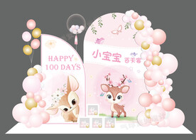 粉色女孩宝宝宴百天生日小鹿卡通