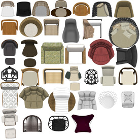 单人沙发高清彩平素材PSD