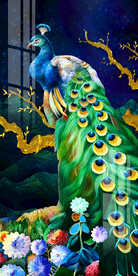 孔雀玄关装饰画晶瓷画玄关