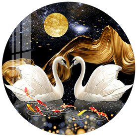 金色轻奢时尚天鹅晶瓷画装饰画