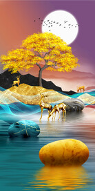 装饰画 晶瓷画 石头麋鹿