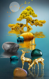 装饰画 晶瓷画 石头麋鹿