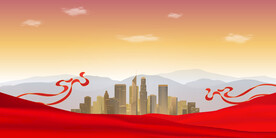 通用城市红色背景曲线红旗舞台