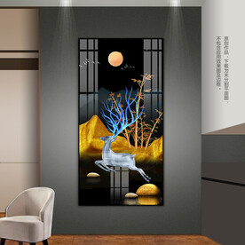 金山发财鹿客厅玄关床头装饰画