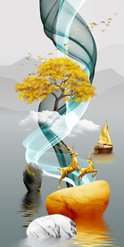 装饰画 晶瓷画 石头麋鹿