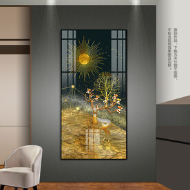 鎏金客厅玄关装饰画发财鹿挂画