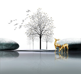 装饰画 晶瓷画 石头麋鹿