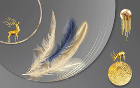 羽毛壁画新中式麋鹿背景墙