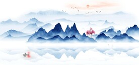 新中式水墨山水风景背景墙壁画