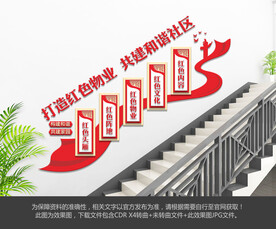 红色物业楼梯文化墙