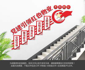 红色物业楼梯文化墙