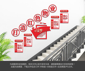 红色物业楼梯文化墙
