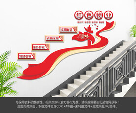 红色物业楼梯文化墙