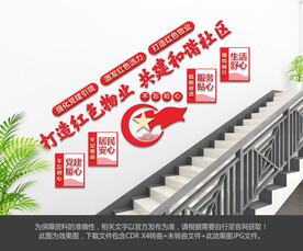 红色物业楼梯文化墙