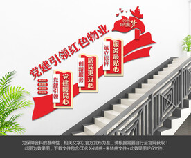 红色物业楼梯文化墙