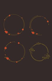 黑金国潮花朵边框元素