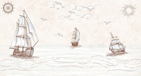 卡通帆船背景墙分层