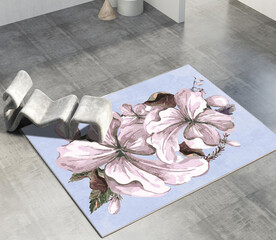 时尚花卉轻奢客厅卧室地毯地垫