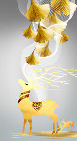 装饰画 晶瓷画 杏叶麋鹿