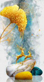 装饰画 晶瓷画 石头麋鹿