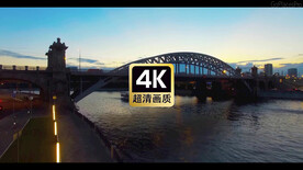 航拍城市大桥建筑群风景