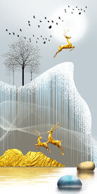 晶瓷画 抽象画 麋鹿