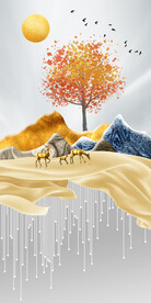 晶瓷画 抽象画 麋鹿