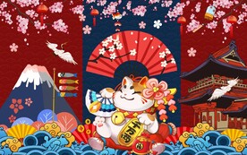 国潮和风招财猫工装背景墙图片