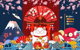 日式和风招财猫工装背景墙图片