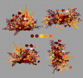 秋色橙色婚礼手绘花艺