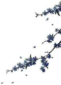 蓝色矢量中式中国风卡通花朵树枝