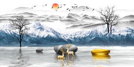 晶瓷画 抽象画 麋鹿