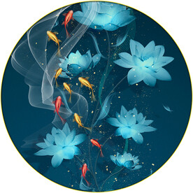 晶瓷画 荷花 鱼