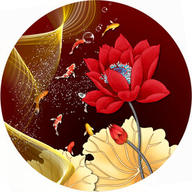 晶瓷画抽象画线条金鱼荷花荷叶