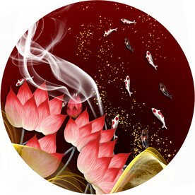 晶瓷画抽象画线条金鱼荷花荷叶