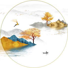 晶瓷画抽象画树山水麋鹿