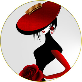 晶瓷画抽象画玫瑰红色帽子美女