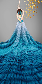 晶瓷画蓝色裙子卡通美女蝴蝶