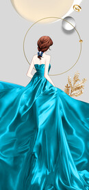 晶瓷画蓝色裙子卡通美女