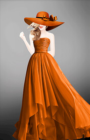 晶瓷画橘色裙子卡通美女