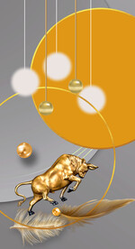 晶瓷画抽象画玄关羽毛金牛