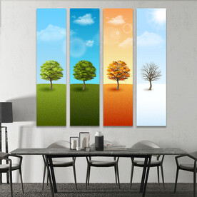 四季春夏秋冬树木变化矢量装饰画