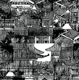 高清分层白底黑色古城打印图